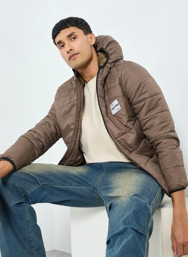 Styli Men Oversized Fit Solid Hooded Puffer Jacket